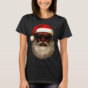 African American Santa Christmas Pajama Cool Black T-Shirt