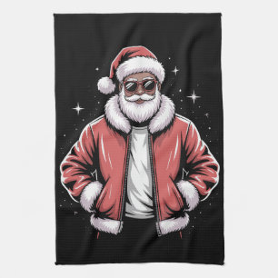 African American Santa Christmas Pajama Cool Black Tea Towel