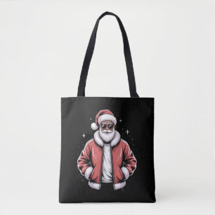 African American Santa Christmas Pajama Cool Black Tote Bag