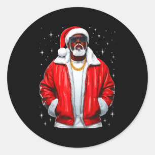 African American Santa Christmas Pajamas Cool Blac Classic Round Sticker
