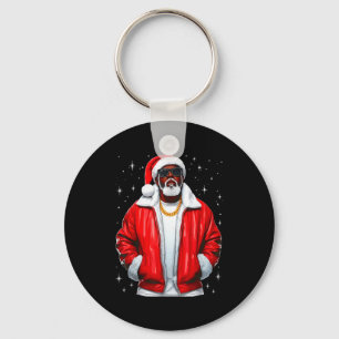 African American Santa Christmas Pajamas Cool Blac Key Ring