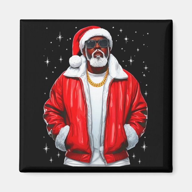 African American Santa Christmas Pajamas Cool Blac Magnet (Front)