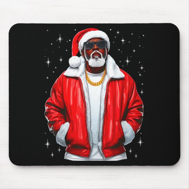 African American Santa Christmas Pajamas Cool Blac Mouse Pad (Front)