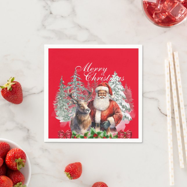 African American Santa Christmas Paper Napkins (Insitu)