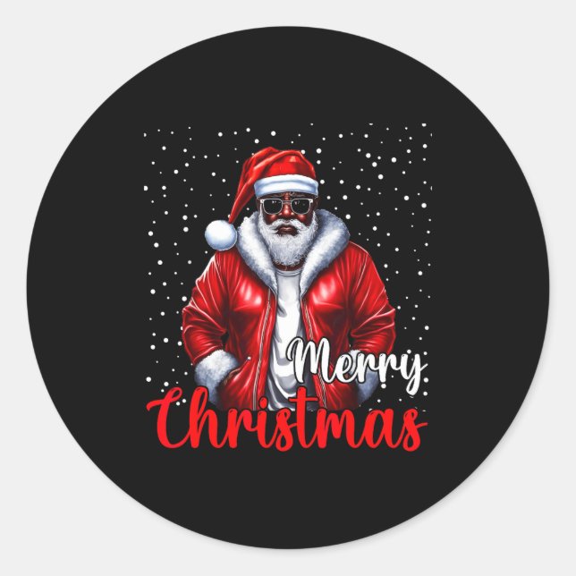 African American Santa Christmas Shirt Pajama Cool Classic Round Sticker (Front)