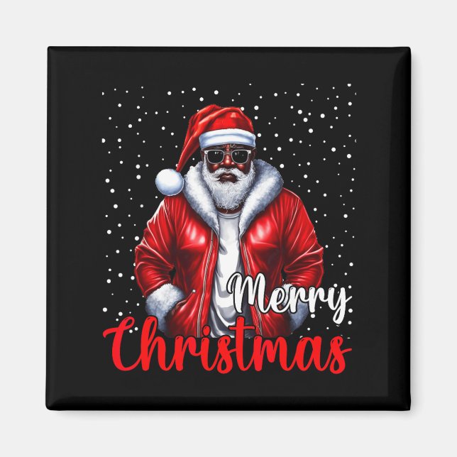 African American Santa Christmas Shirt Pajama Cool Magnet (Front)