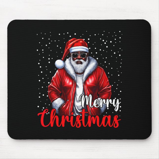 African American Santa Christmas Shirt Pajama Cool Mouse Pad (Front)