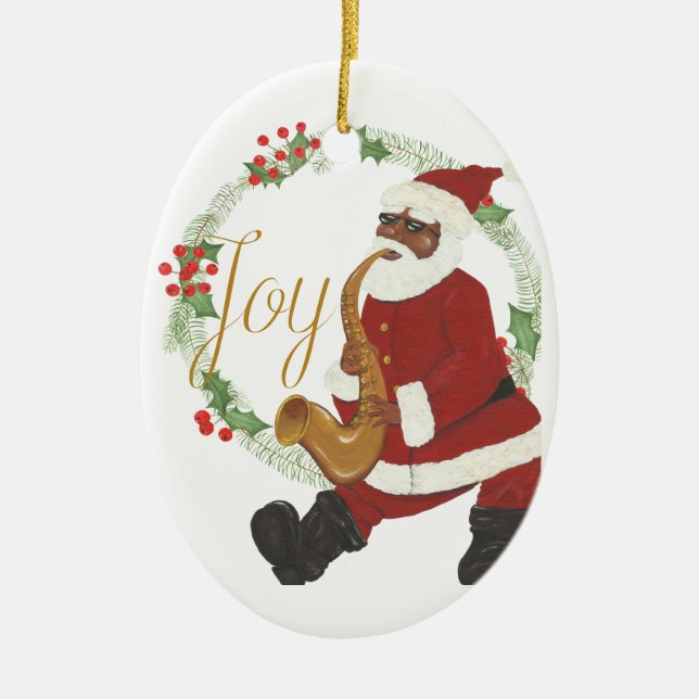 African American Santa Claus Ceramic Ornament (Front)