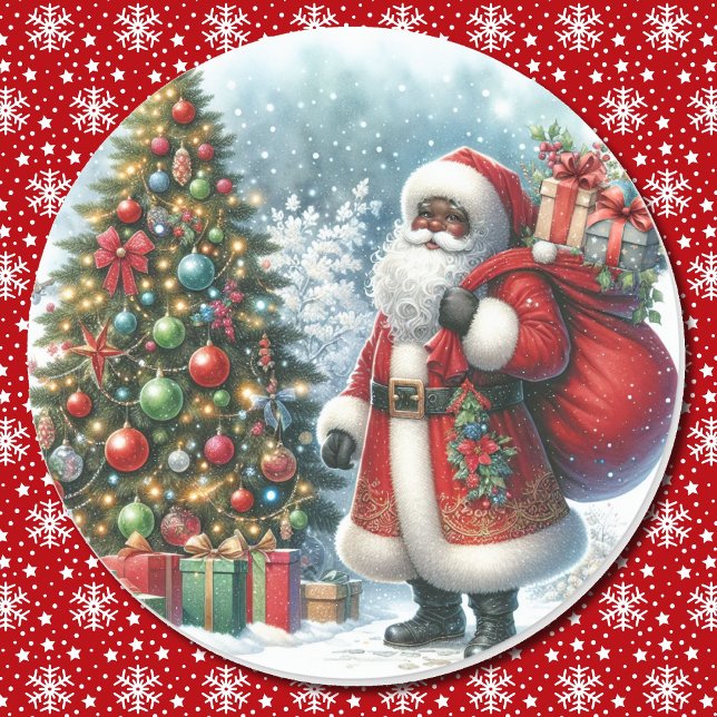 African American Santa Claus Christmas Classic Round Sticker (Creator Uploaded)