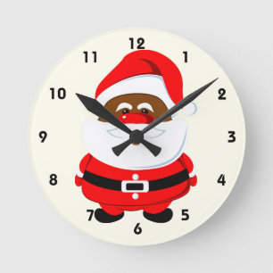 African-American Santa Claus Christmas holiday Round Clock