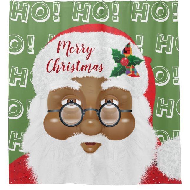 African American Santa Claus Christmas Holiday Shower Curtain (Front)