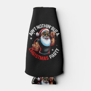 African American Santa Claus Christmas Pajama Bottle Cooler