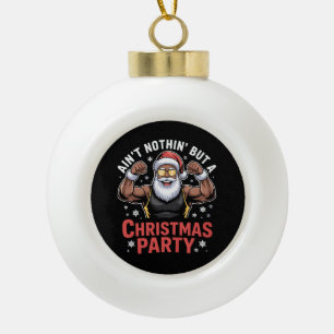 African American Santa Claus Christmas Pajama Ceramic Ball Christmas Ornament