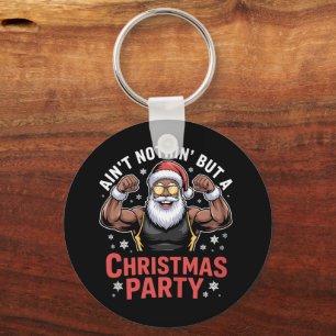 African American Santa Claus Christmas Pajama Key Ring