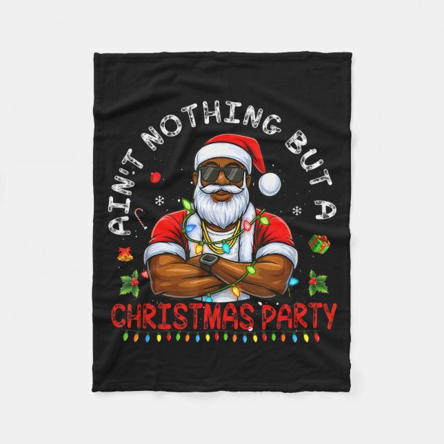 African American Santa Claus Christmas Pajama Menw Fleece Blanket (Front)