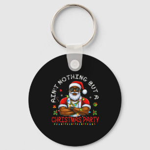 African American Santa Claus Christmas Pajama Menw Key Ring