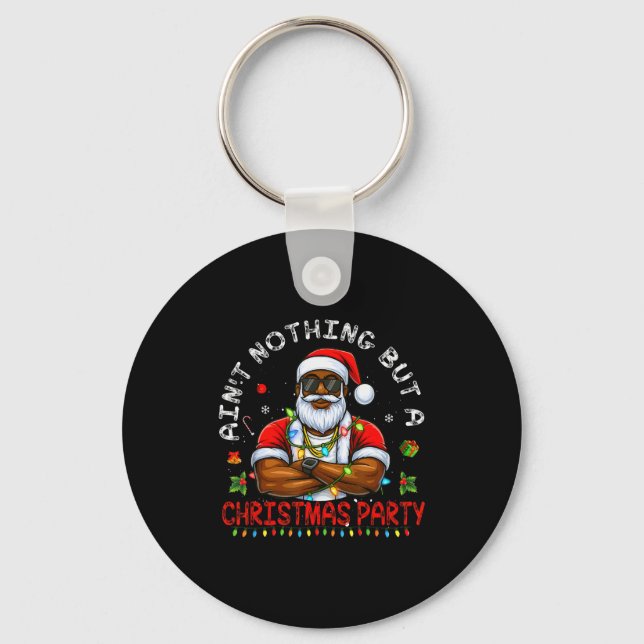 African American Santa Claus Christmas Pajama Menw Key Ring (Front)