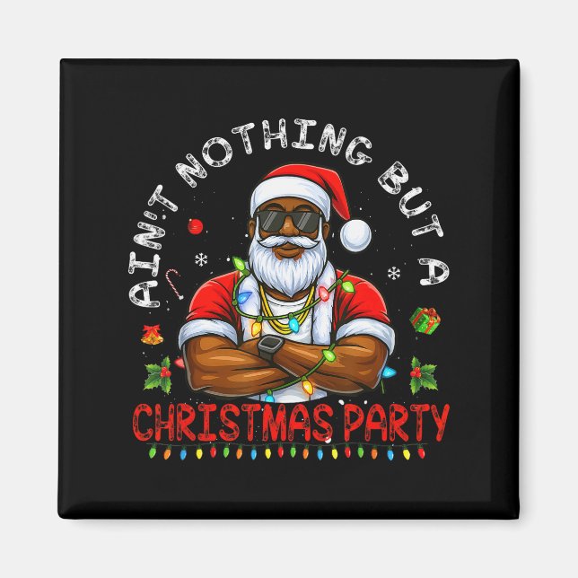 African American Santa Claus Christmas Pajama Menw Magnet (Front)