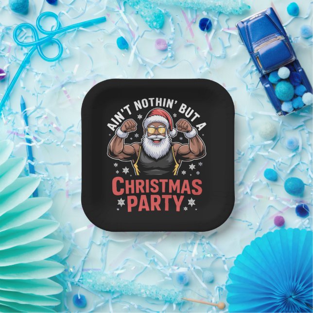 African American Santa Claus Christmas Pajama Paper Plate (Party)