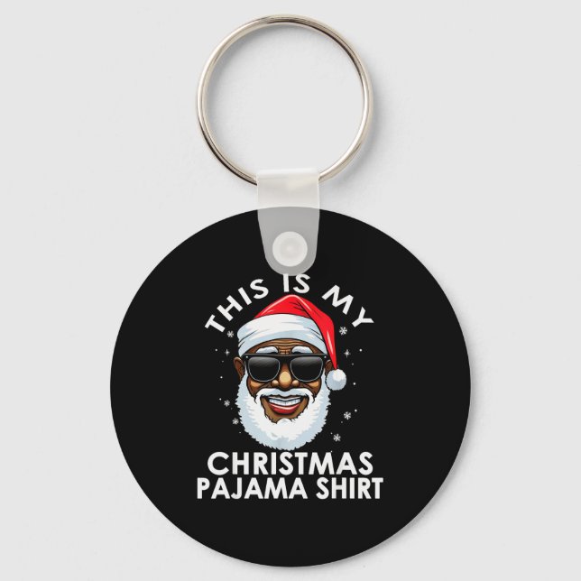 African American Santa Claus Christmas Pajama Shir Key Ring (Front)