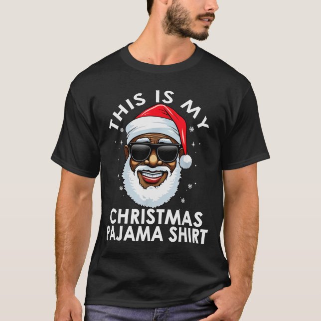 African American Santa Claus Christmas Pajama Shir T-Shirt (Front)