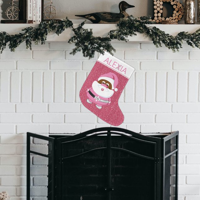 African-American Santa Claus Christmas pink white Large Christmas Stocking (Creator Uploaded)