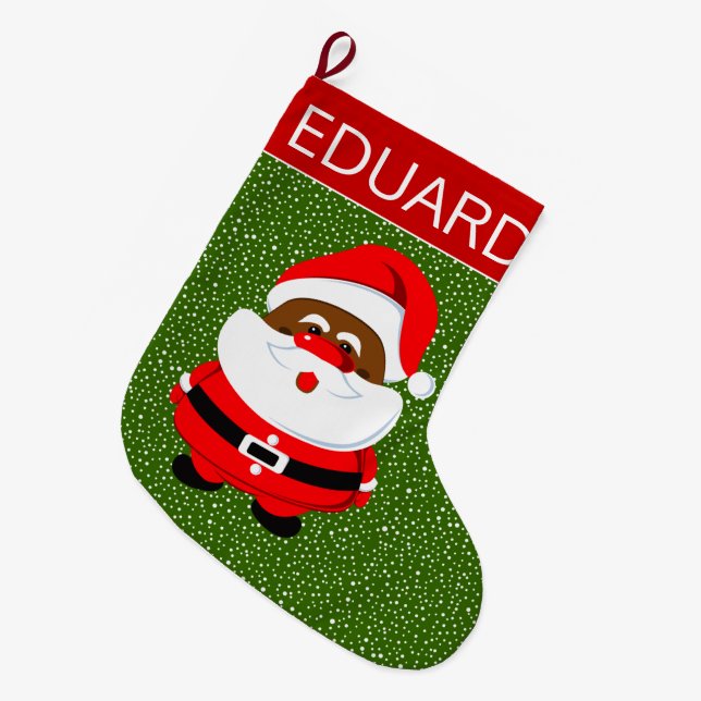 African-American Santa Claus Christmas red green Large Christmas Stocking (Front (Hanging))