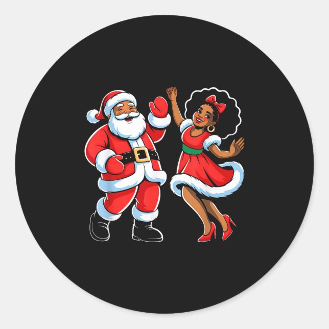 African American Santa Claus Dancing Funny Christm Classic Round Sticker (Front)