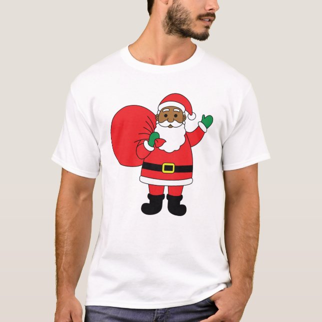 African American Santa Claus Family Christmas T-Shirt (Front)