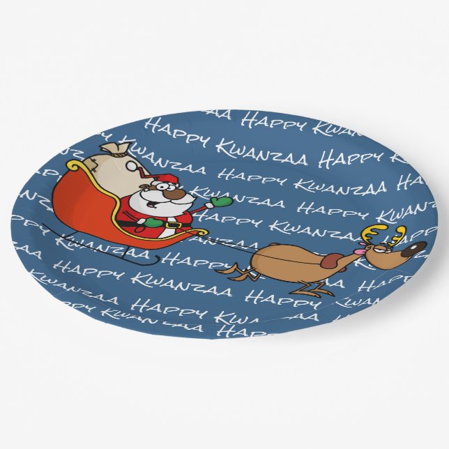 African American Santa Claus Kwanzaa Celebration Paper Plate (Angled)