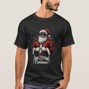 African American Santa Claus Merry Christmas Black T-Shirt