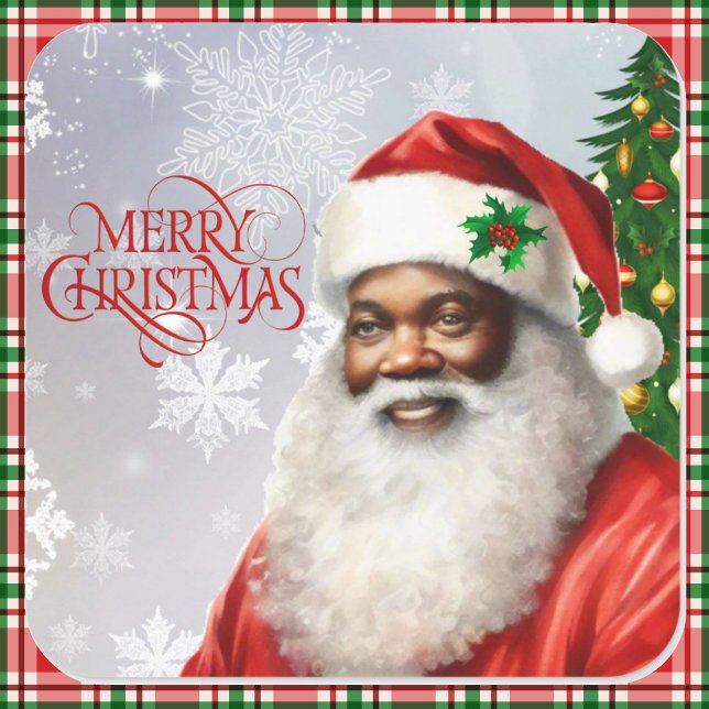 African American Santa Claus Merry Christmas Square Sticker (Creator Uploaded)