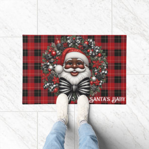 African American Santa Claus Red & Black Doormat