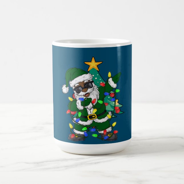 African American Santa claus Ugly Christmas Pajama Coffee Mug (Center)