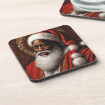 African American Santa Coasters with Cork Backing