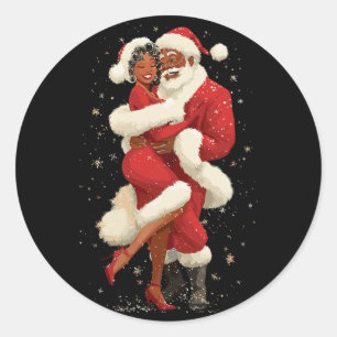 African American Santa Dancing With Mrs Claus For Classic Round Sticker