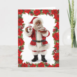 African American Santa Enjoys Cocoa & Cookies  Holiday Card