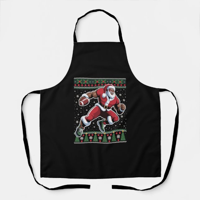 African American Santa Football Ugly Christmas  Apron (Front)