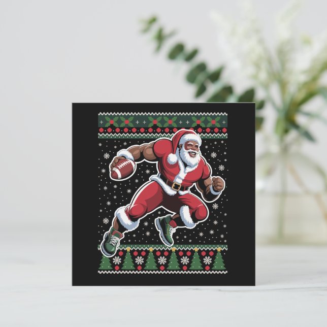 African American Santa Football Ugly Christmas  Holiday Card (Standing Front)
