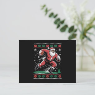  African American Santa Football Ugly Christmas Holiday Postcard