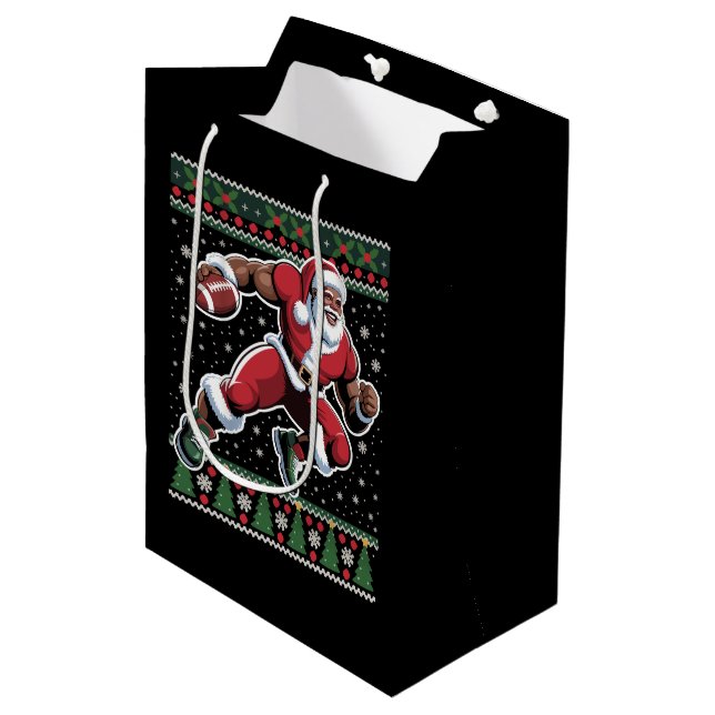 African American Santa Football Ugly Christmas  Medium Gift Bag (Front Angled)