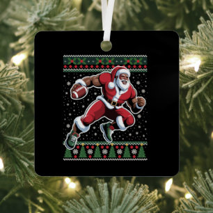 African American Santa Football Ugly Christmas  Metal Tree Decoration