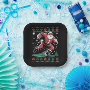 African American Santa Football Ugly Christmas Paper Plate