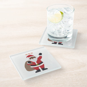 African American Santa Glass Coaster