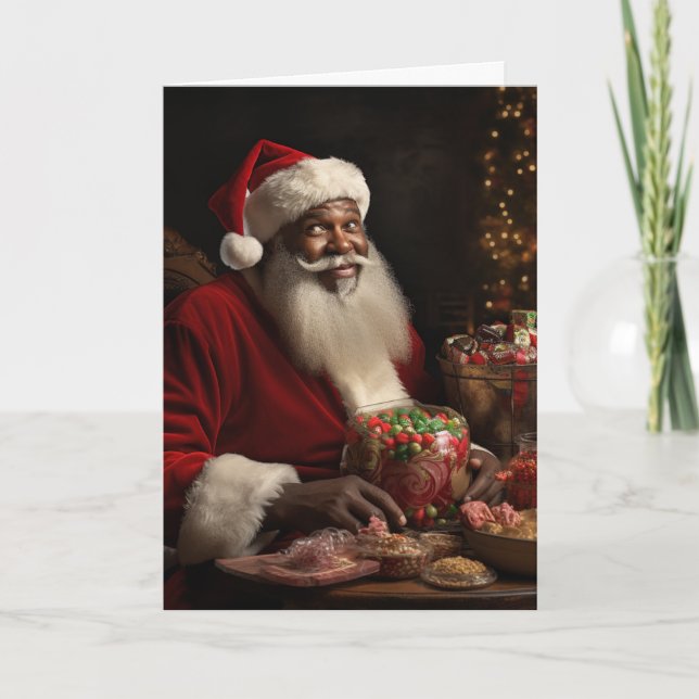African American Santa Greeting Card (Front)