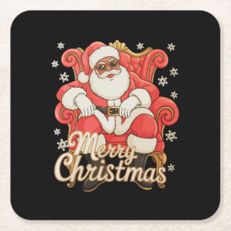 African American Santa Merry Christmas Xmas Square Paper Coaster