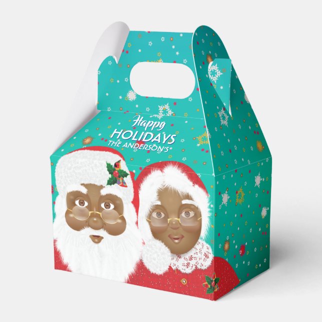 African American Santa & Mrs Claus Christmas Favour Box (Front Side)