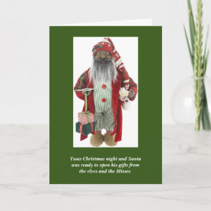 African American Santa Opens Gifts Christmas Card