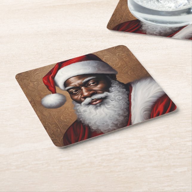 African American Santa Paper Coasters (Angled)
