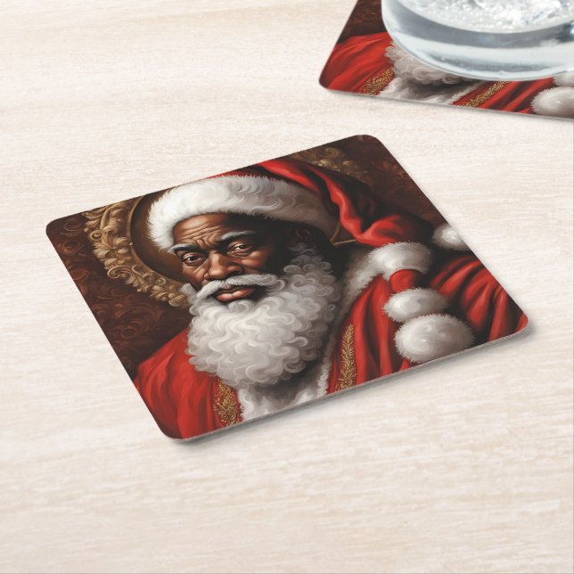 African American Santa Paper Coasters (Angled)
